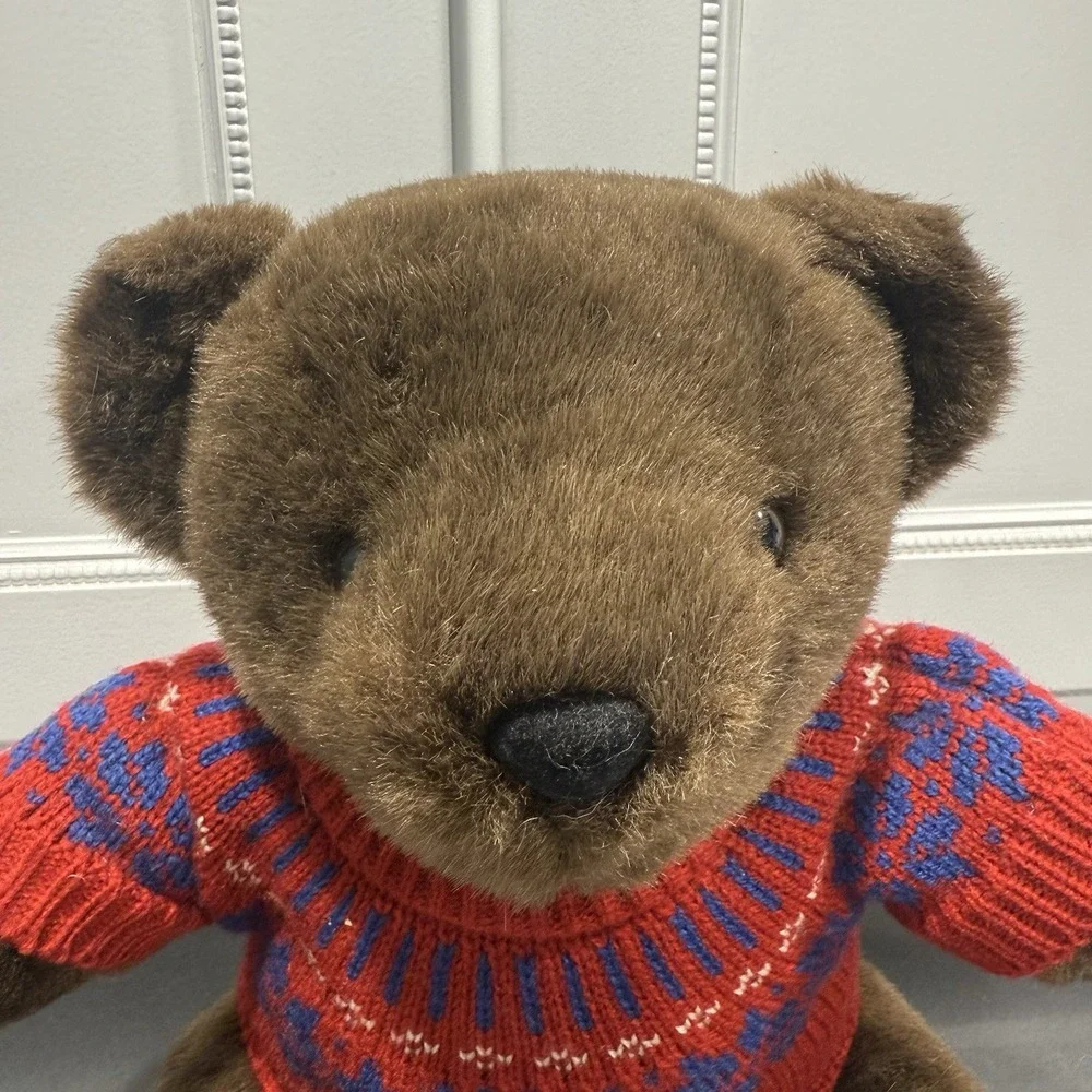 Vtg. Polo Ralph Lauren Brown Plush Teddy Bear 15in. Red Fair Isle Sweater 2000
